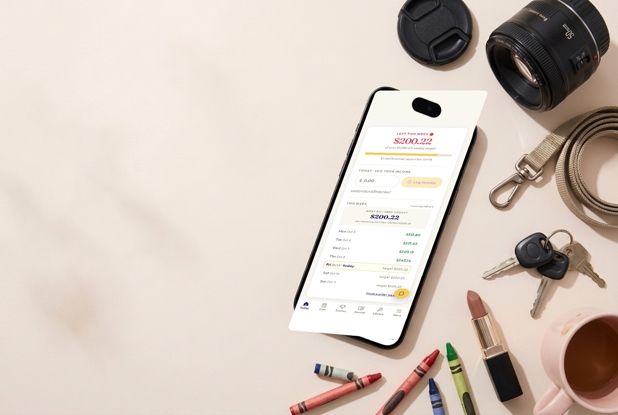 The Payday Relay app on a phone, showing this week's income target
